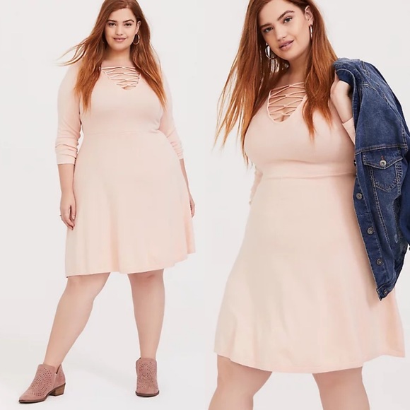 torrid Dresses & Skirts - TORRID LIGHT PINK SWEATER KNIT LATTICE SKATER DRESS New Size 2X 18-20 $97 Retail